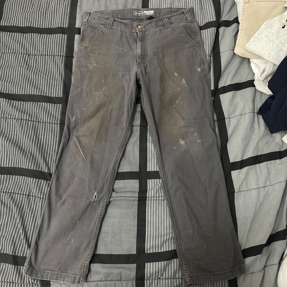 Distressed Carhartt Carpenter Pants 36x32 Gray Workwear Relaxed Fit BN2291-M